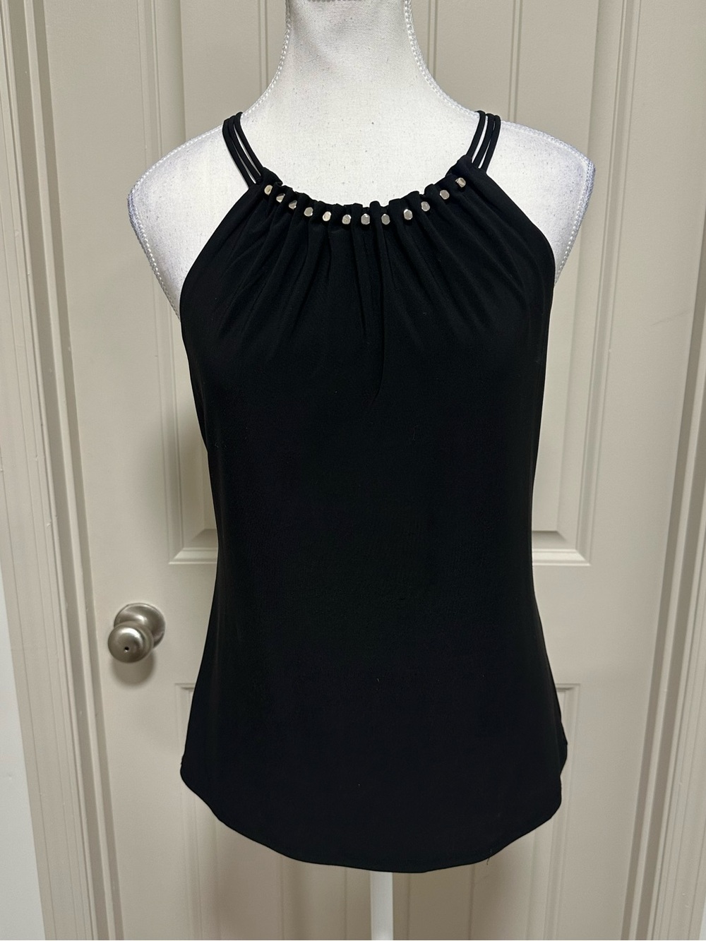 White House Black Market Black Stud-Accented Halter Camisole